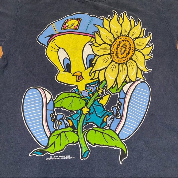 Vintage Tweety Bird Looney Tunes 1995 Warner Bros Sunflower T Shirt - Picture 4 of 13